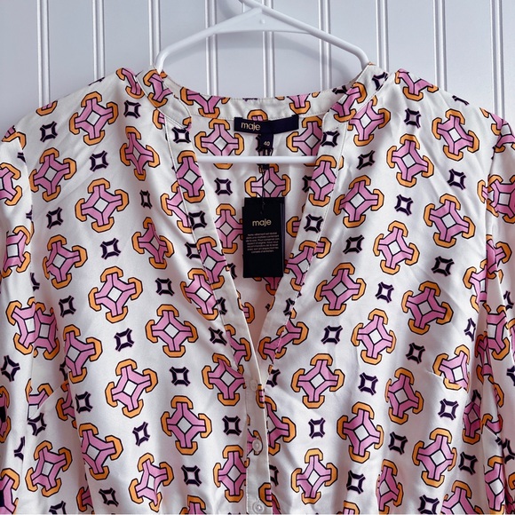 Maje 100% Silk Romea Geometric Printed Mini Dress NWT - Picture 8 of 15